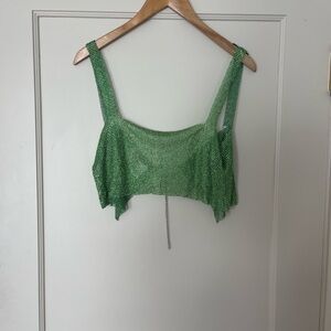 Green Mesh Crop Top
